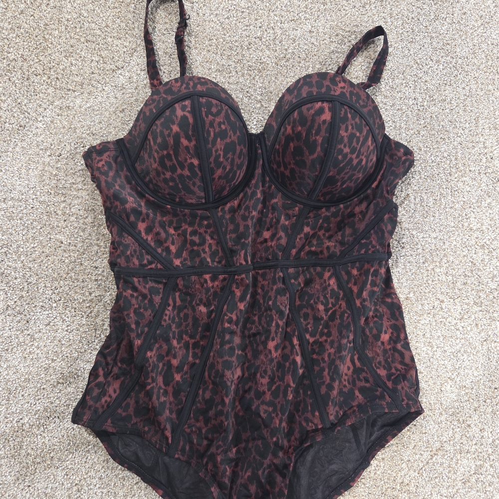 Torrid Red and Black Leopard Print One Piece Swimsuit
